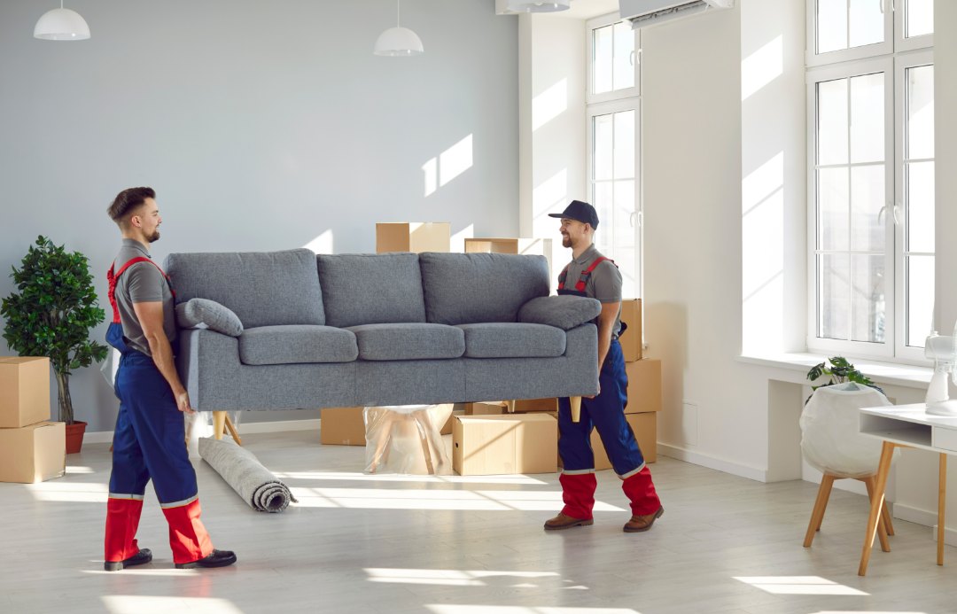 profesionales cargando un sofa